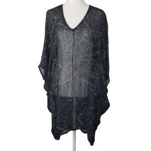 Bryn Walker black floral print Viscose sheer tunic Lagenlook top size Large